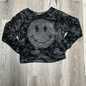 Forever 21 Rhinestone Smiley Oversized Sheer Black Graphic Top Size Large